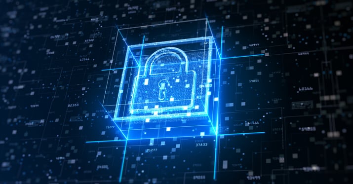 Holographic padlock with key hole with a computerized background