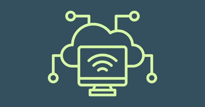Graphic image of a computer screen with a cloud behind it
