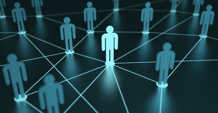 A computerized graphic of icons of people connected with lines