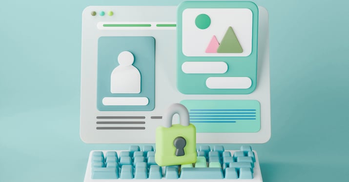 A graphic of a personnel file on a laptop with a padlock over it